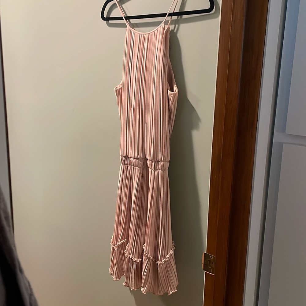 Halycon, pale pink pleated halter mini-dress, size 4
